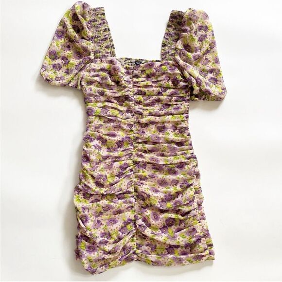 Zara NEW Floral Bodycon Milkmaid Puff Sleeve Mini Dress - Picture 3 of 7